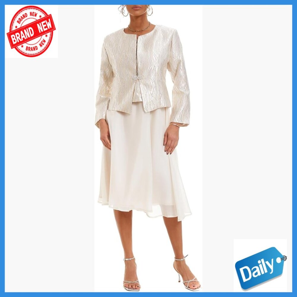 Women's 2-Piece Jacquard Embroidery Dress Suit Formal Evening Wedding